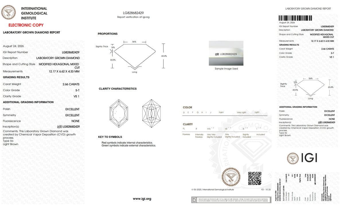 2.66ct | S-T/VS1 Hexagon Shape Lattice Cut Lab Diamond (IGI)