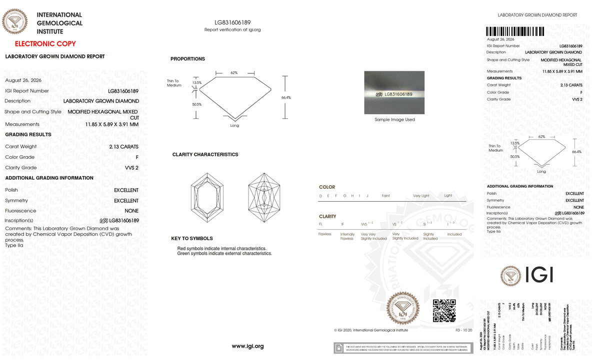 2.13ct | F/VVS2 Hexagon Shape Lattice Cut Lab Diamond (IGI)