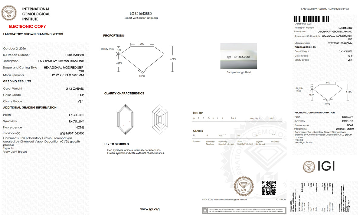 2.43ct | O-P/VS1 Champagne Hexagon Shape Step Cut Lab Diamond (IGI)-LITHOS Diamond
