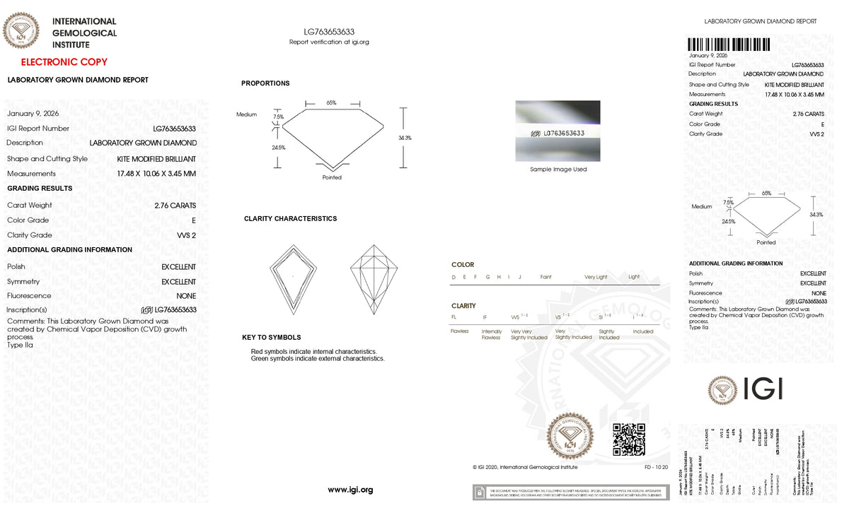 2.76ct | E/VVS2 Kite Shape Rose Cut Lab Diamond (IGI)