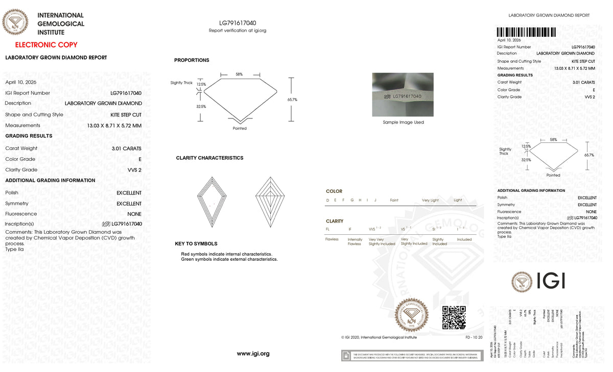 3.01ct | E/VVS2 Kite Shape Step Cut Lab Diamond (IGI)