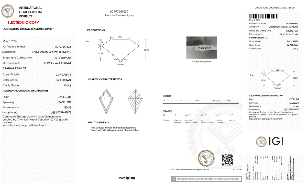 2.07ct | Light Brown/VVS2 Kite Shape Step Cut Lab Diamond (IGI)-LITHOS Diamond