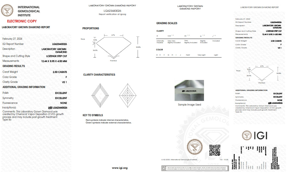2.50ct |F/VS1 Lozenge Shape Step Cut Lab Diamond (IGI)