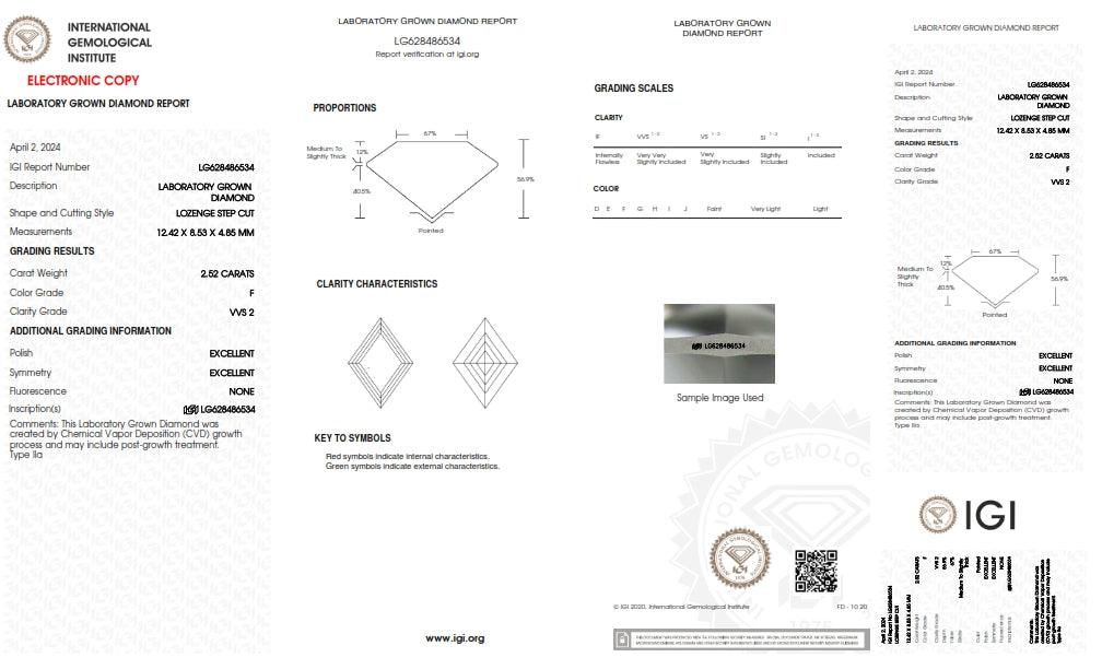 2.52ct | F/VVS2 Lozenge Shape Step Cut Lab Diamond (IGI)