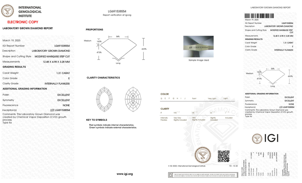 1.31ct | E/IF Marquise Shape Step Cut Lab Diamond (IGI)