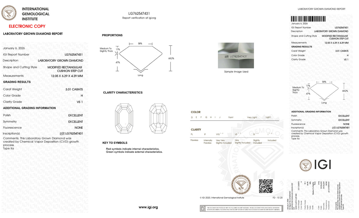 3.01ct | H/VS1 Octagon Shape Step Cut Lab Diamond (IGI)