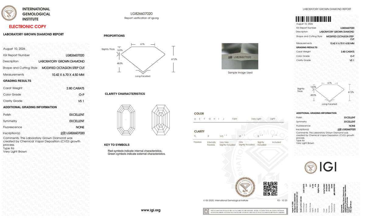 2.80ct | O-P/VS1 Champagne Antique Octagon Shape Step Cut Lab Diamond (IGI)-LITHOS Diamond