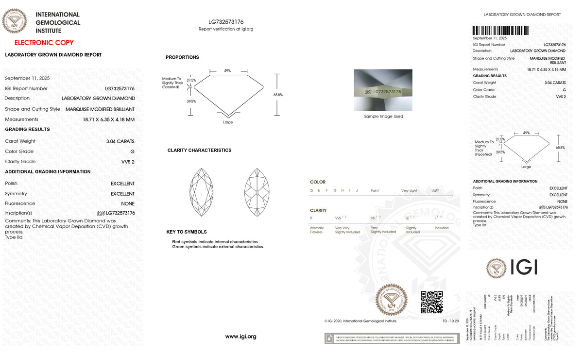 3.04ct | G/VVS2 Marquise Shape Old Mine Cut Lab Diamond (IGI)