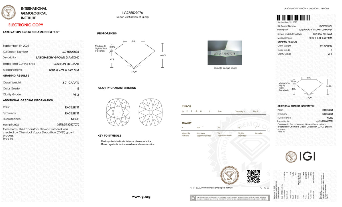 3.91ct | E/VS2 Cushion Shape Antique Old Mine Cut Lab Diamond (IGI)
