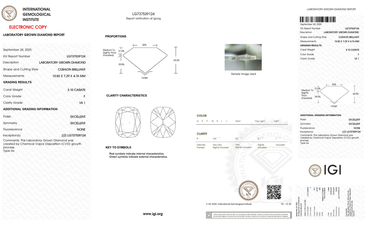 3.10ct | F/VS1 Cushion Shape Old Mine Cut Lab Diamond (IGI)