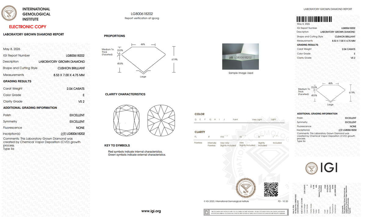 2.04ct | E/VS2 Cushion Shape Old Mine Cut Lab Diamond (IGI)