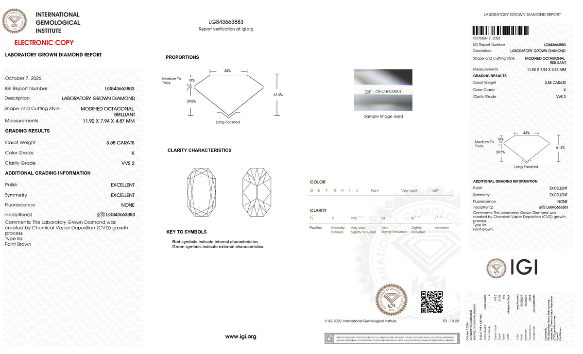 3.58ct | K/VVS2 Champagne Octagon Shape Old Mine Cut Lab Diamond (IGI)-LITHOS Diamond