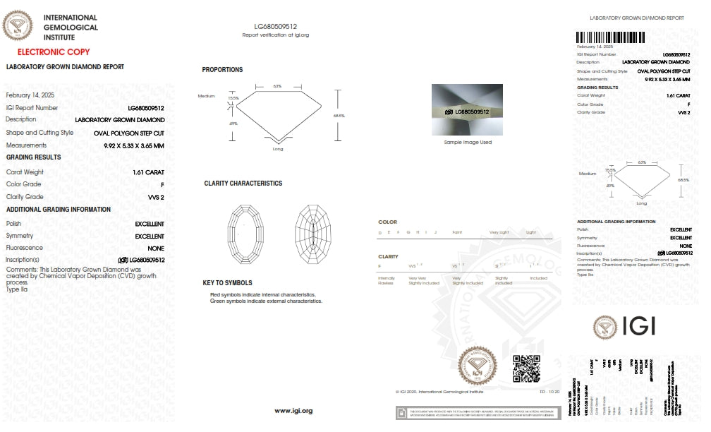 1.61ct | F/VVS2 Oval Shape Step Cut Lab Diamond (IGI)