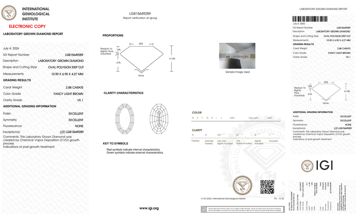 2.88ct | Fancy Light Brown/VS1 Champagne Oval Shape Step Cut Lab Diamond (IGI)-LITHOS Diamond