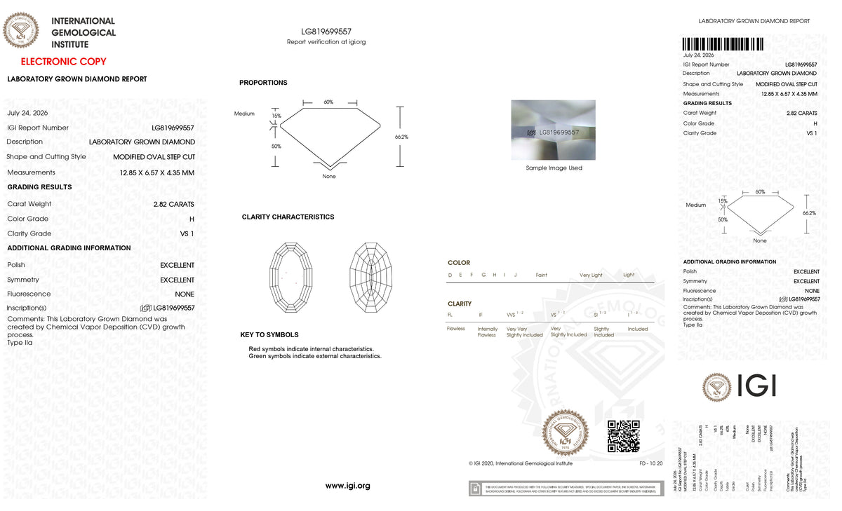 2.82ct | H/VS1 Oval Shape Step Cut Lab Diamond (IGI)