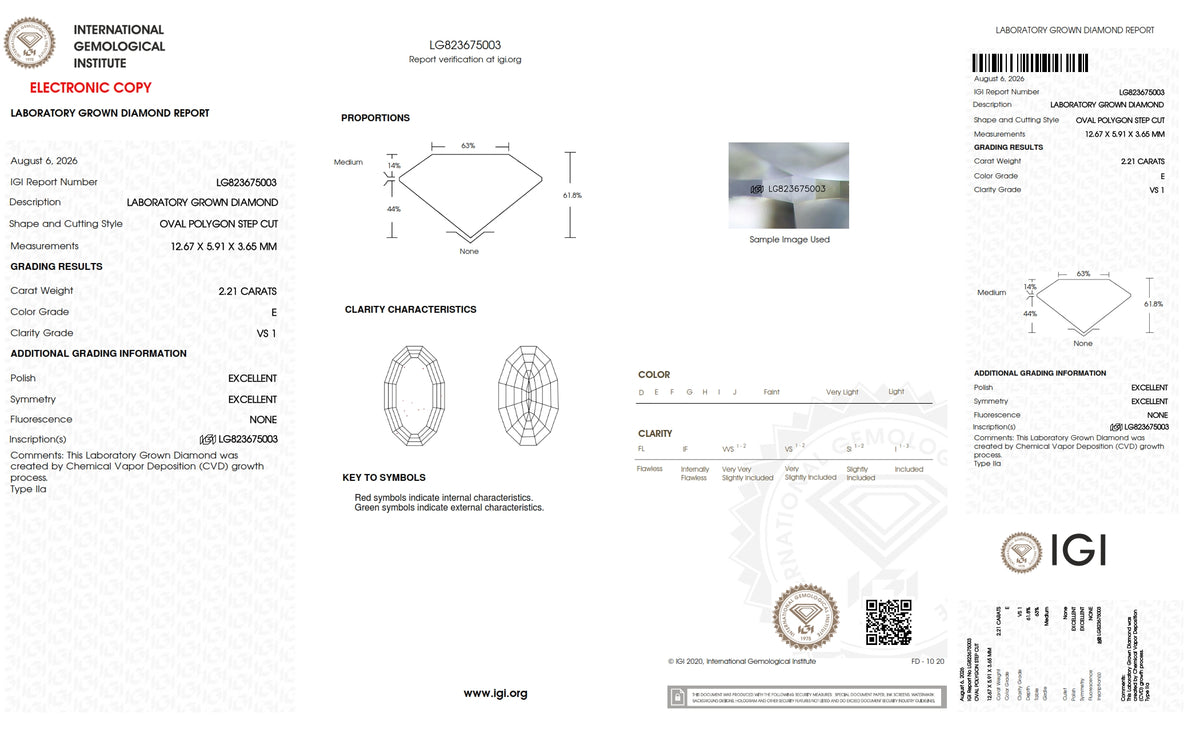 2.21ct | E/VS1 Oval Shape Step Cut Lab Diamond (IGI)