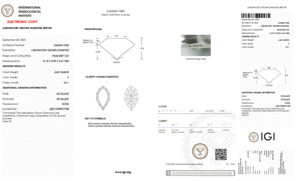 4.40ct | F/VS1 Pear Shape Step Cut Lab Diamond (IGI)