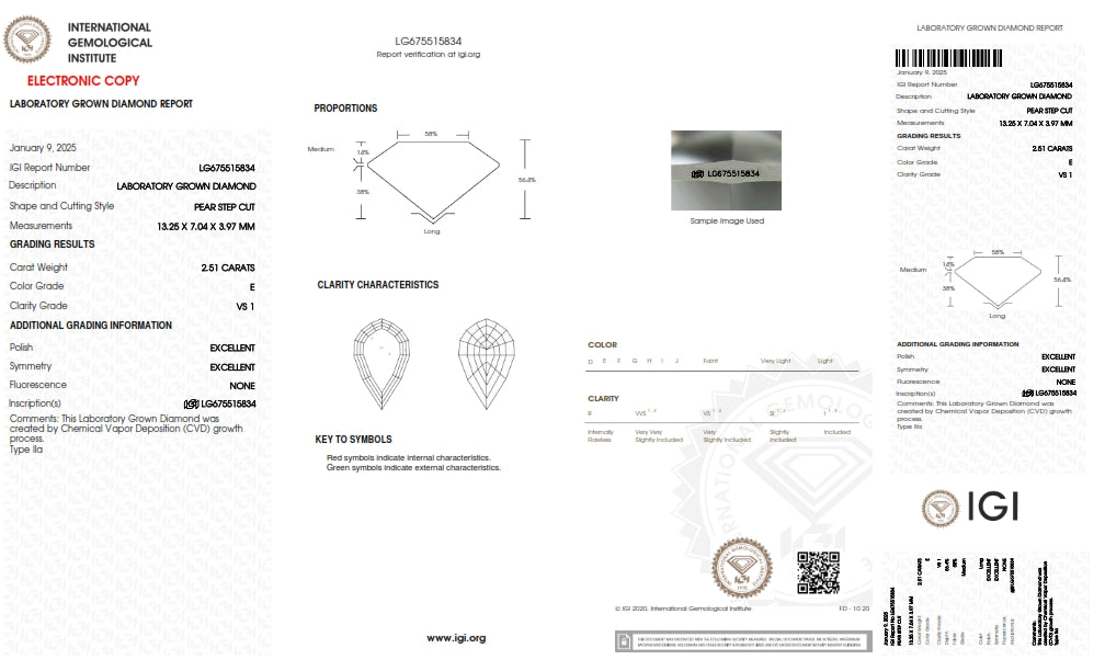 2.51ct | E/VS1 Pear Shape Step Cut Lab Diamond (IGI)