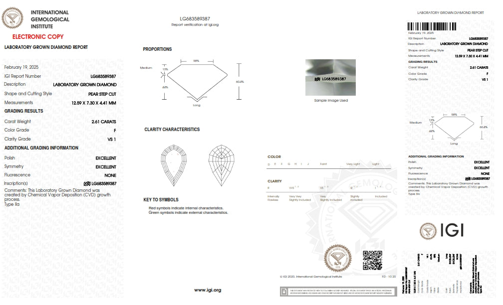 2.61ct | F/VS1 Pear Shape Step Cut Lab Diamond (IGI)
