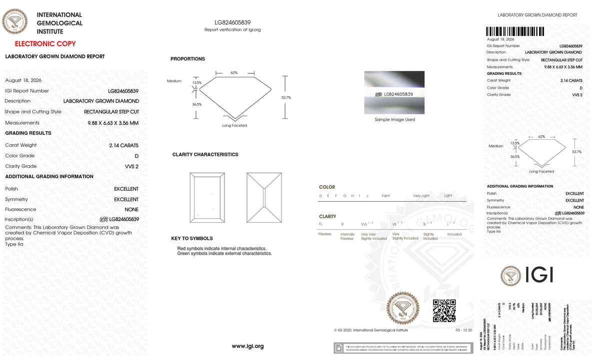 2.14ct | D/VVS2 Rectangular Shape Step Cut Lab Diamond (IGI)