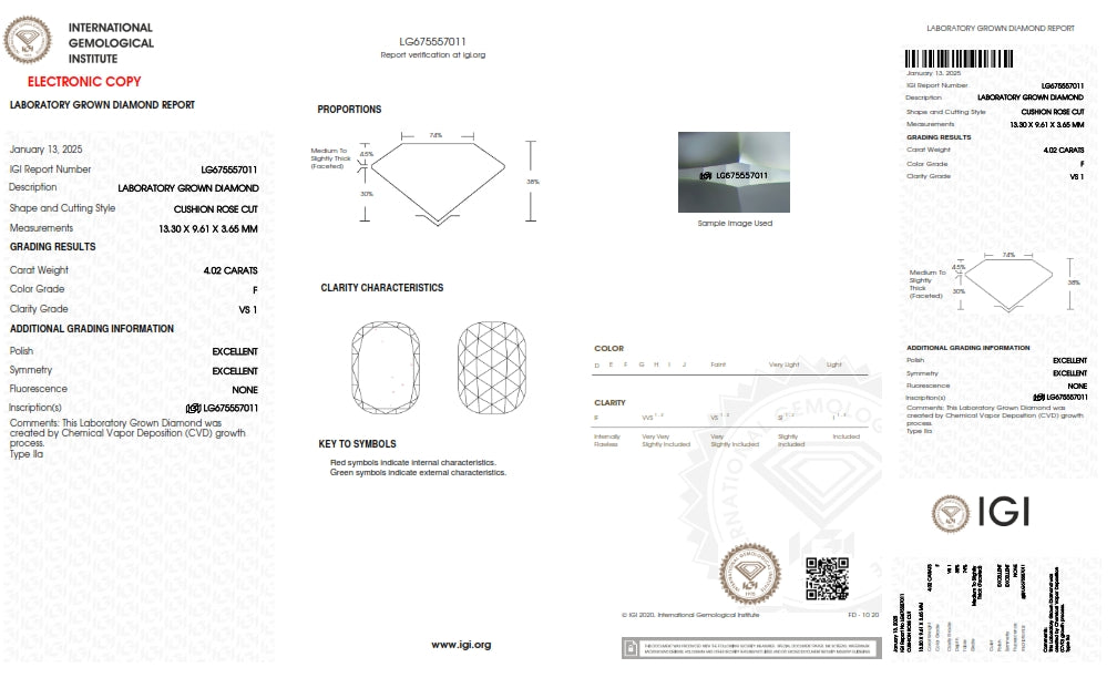 4.02ct | F/VS1 Cushion Shape Rose Cut Lab Diamond (IGI)