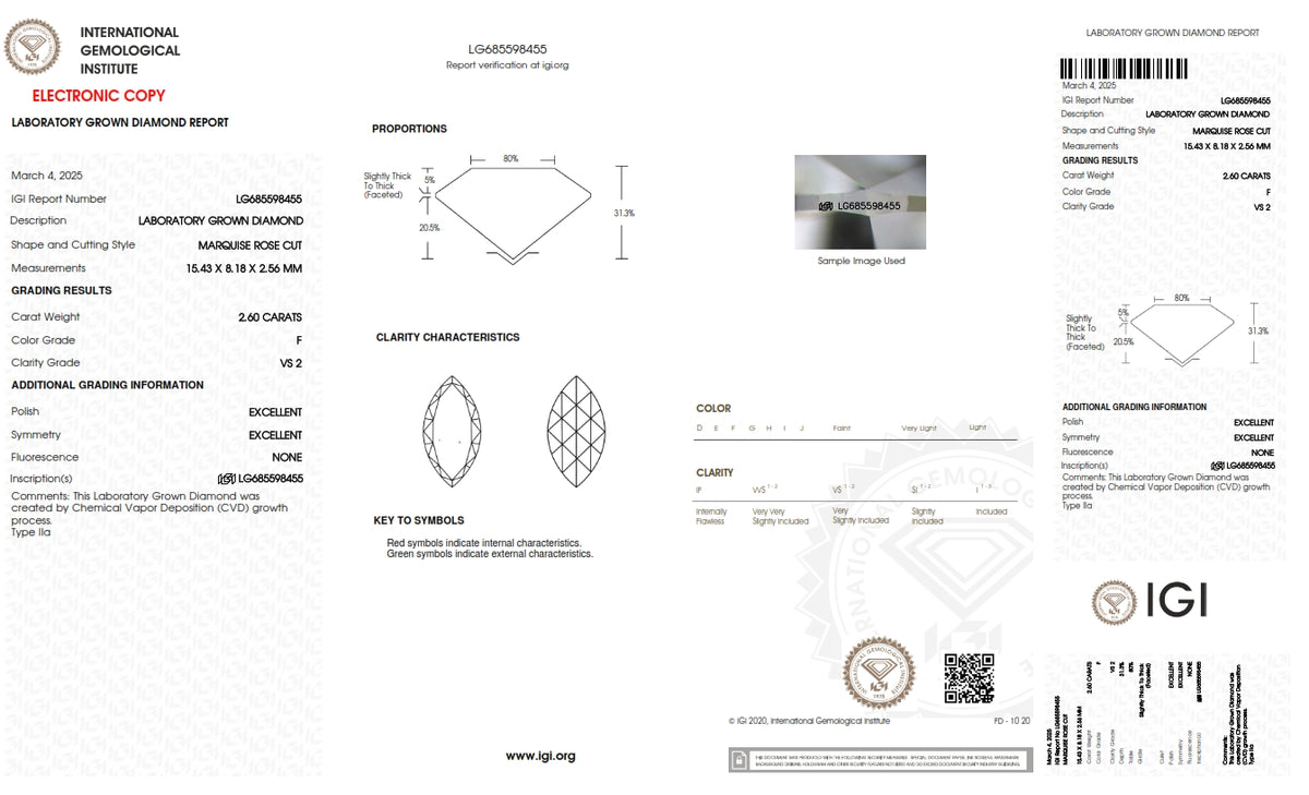 2.60ct | F/VS2 Marquise Shape Rose Cut Lab Diamond (IGI)