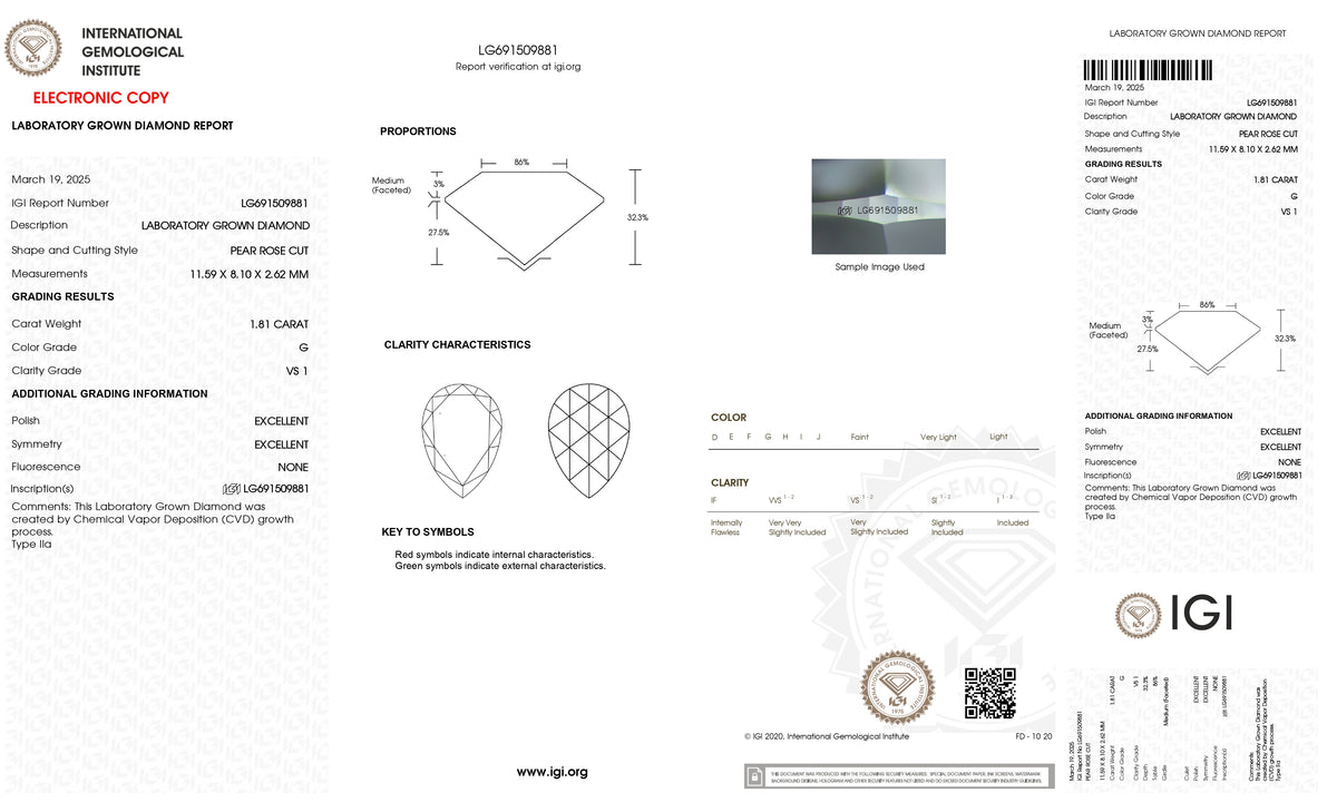 1.81ct | G/VS1 Pear Shape Rose Cut Lab Diamond (IGI)