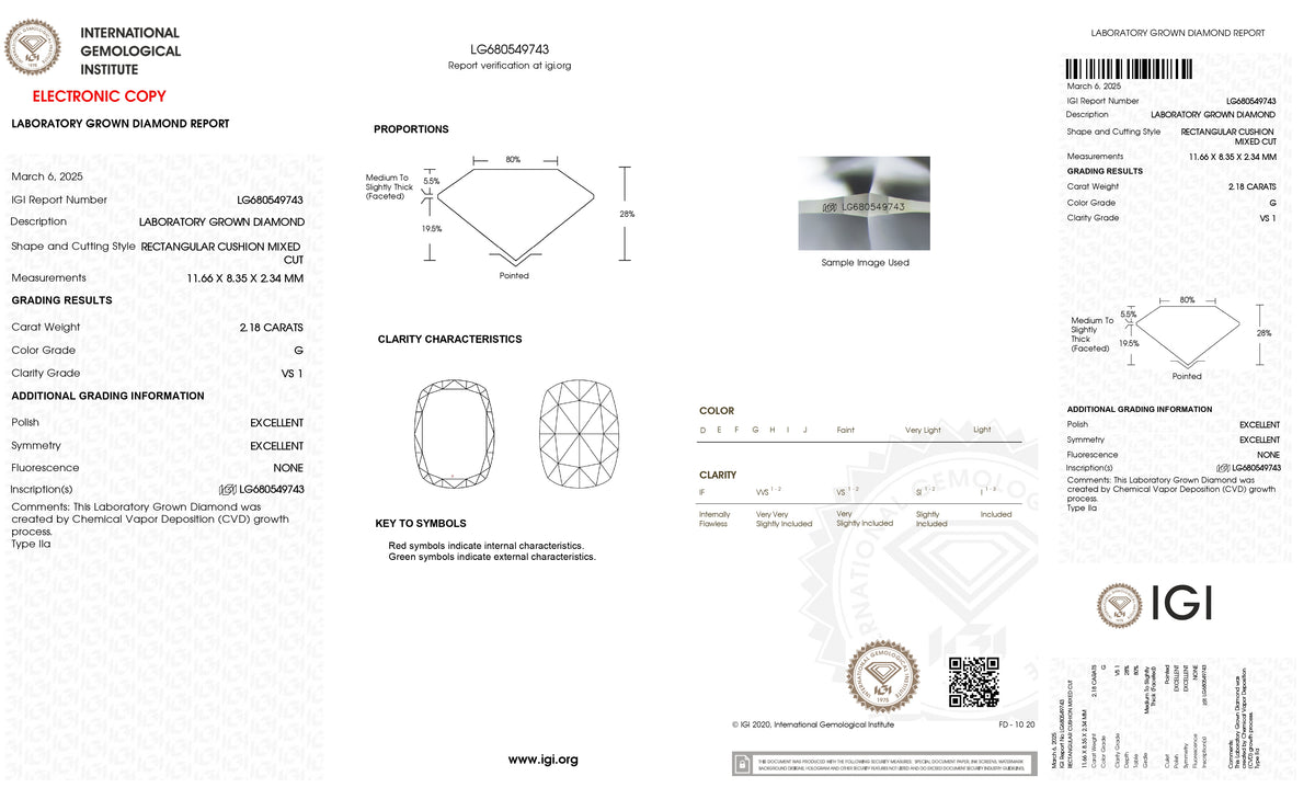 2.18ct | G/VS1 Cushion Shape Rose Cut Lab Diamond (IGI)