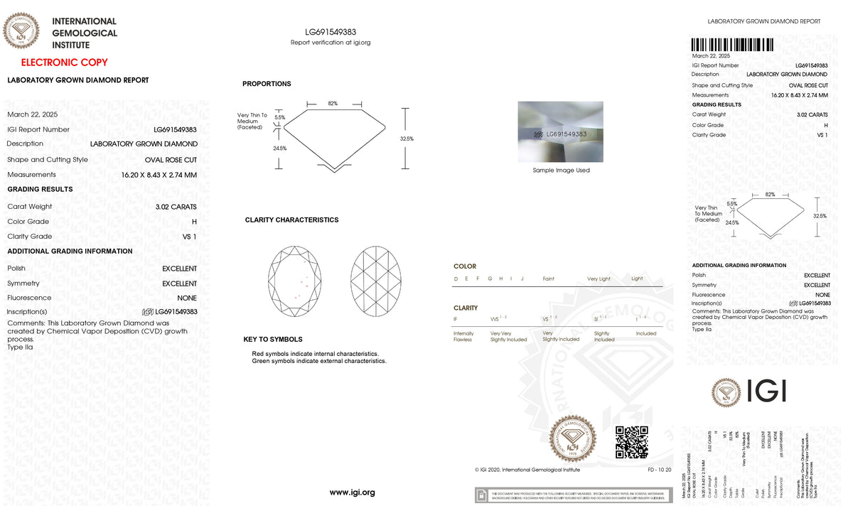 3.02ct | H/VS1 Oval Shape Rose Cut Lab Diamond (IGI)