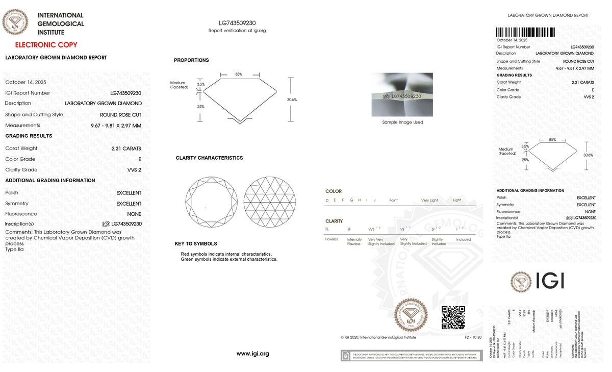 2.31ct | E/VVS2 Round Shape Rose Cut Lab Diamond (IGI)