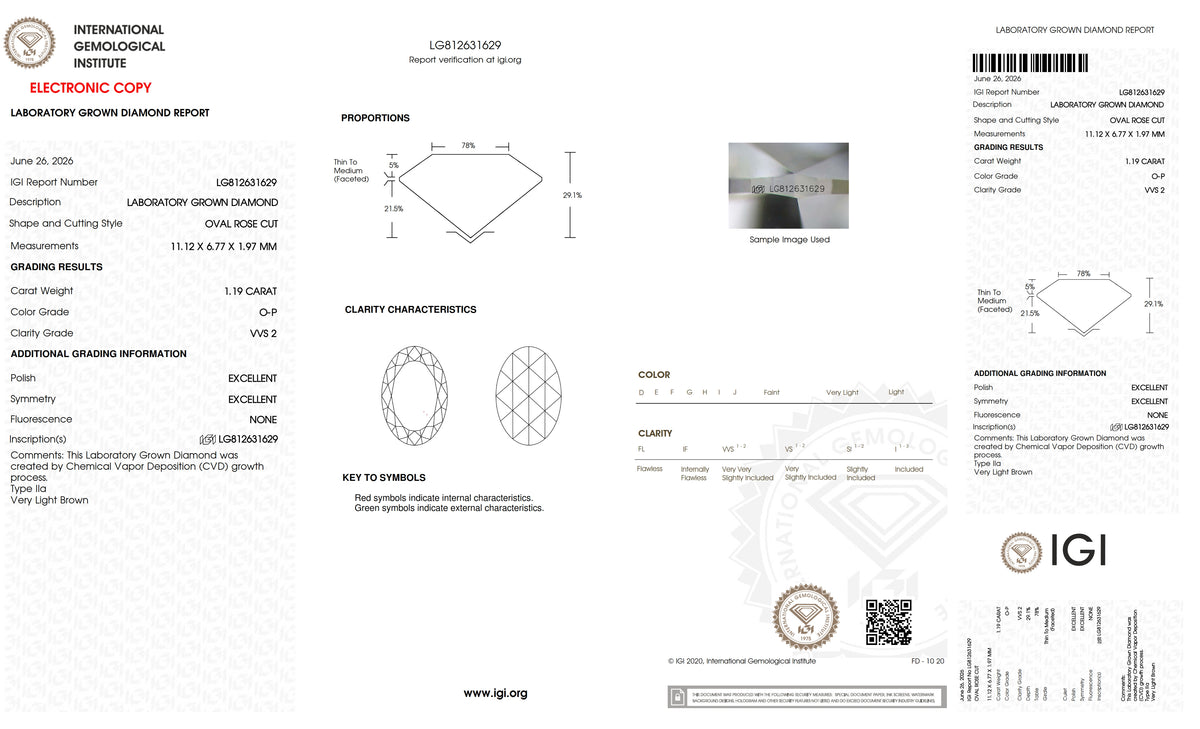 1.19ct | O-P/VVS2 Champagne Oval Shape Rose Cut Lab Diamond (IGI)-LITHOS Diamond