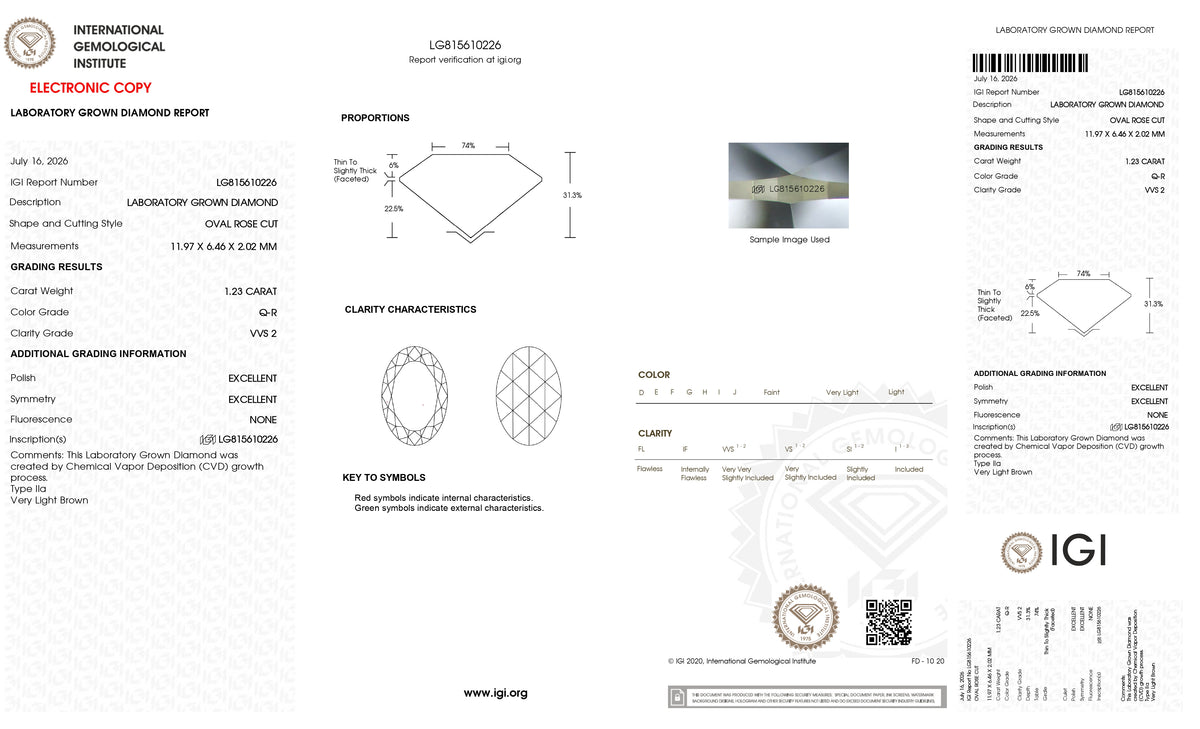 1.23ct | Q-R/VVS2 Champagne Oval Shape Rose Cut Lab Diamond (IGI)-LITHOS Diamond