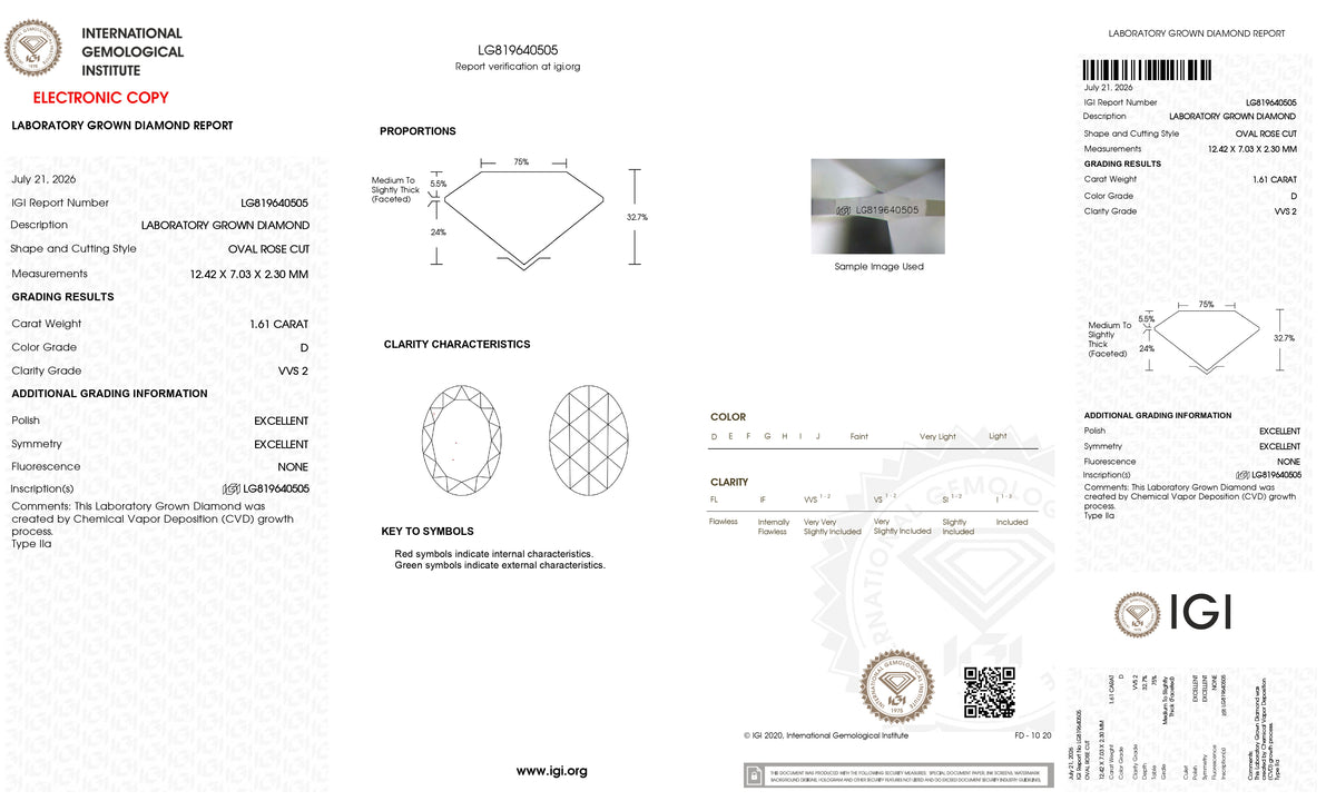 1.61ct | D/VVS2 Oval Shape Rose Cut Lab Diamond (IGI)