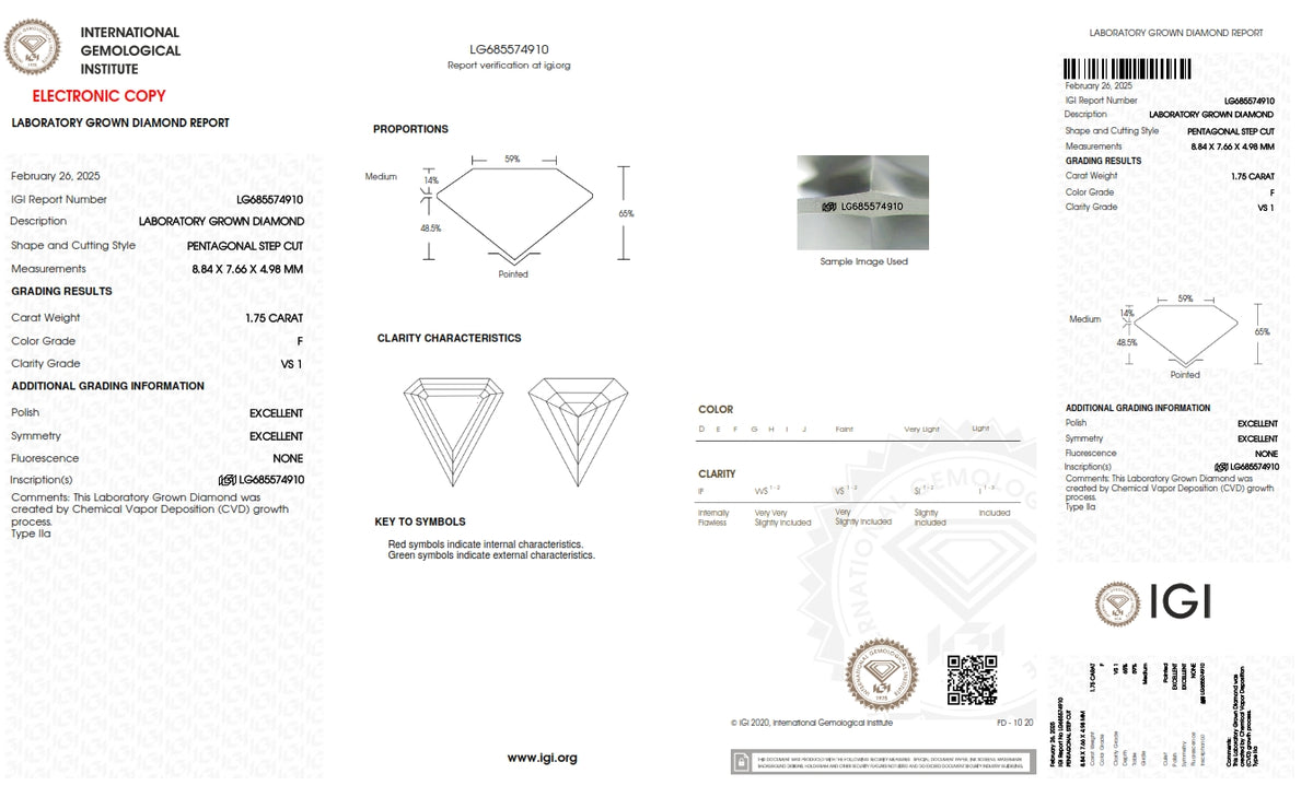 1.75ct | F/VS1 Shield Shape Step Cut Lab Diamond (IGI)