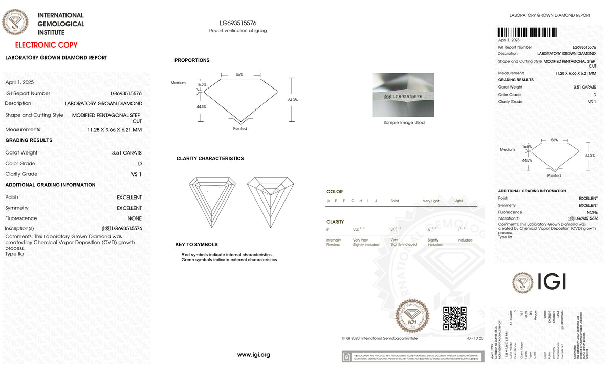 3.51ct | D/VS1 Shield Shape Step Cut Lab Diamond (IGI)