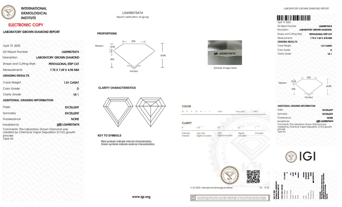 1.51ct | D/VS1 Shield Shape Step Cut Lab Diamond (IGI)