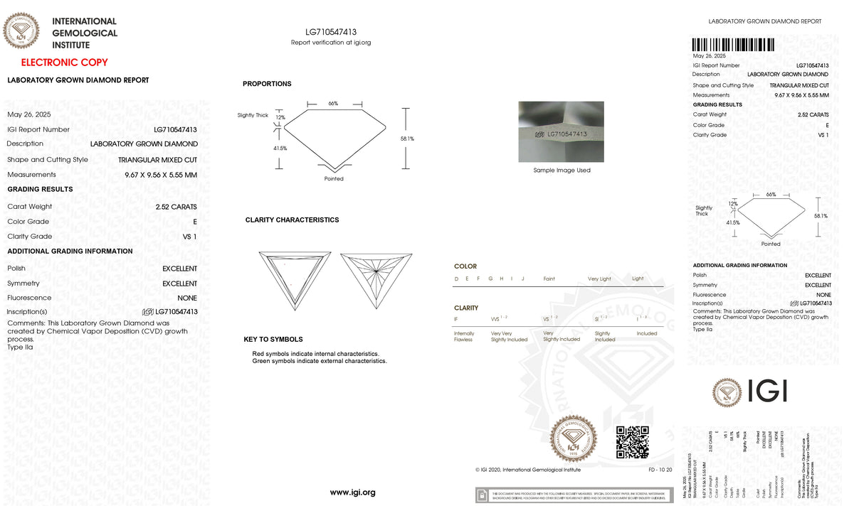 2.52ct | E/VS1 Triangular Shape Brilliant Cut Lab Diamond (IGI)