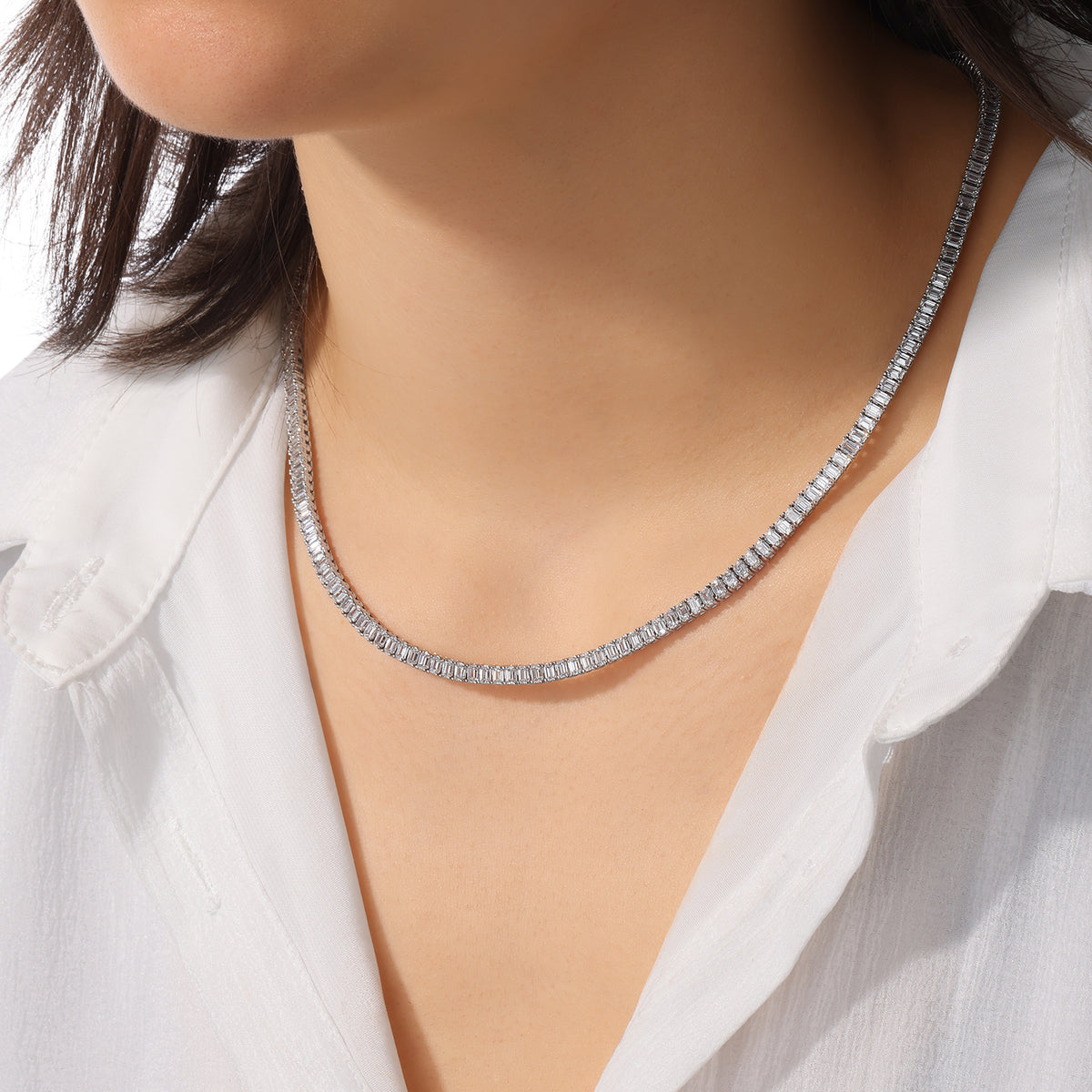 Emerald Shape Tennis Necklace