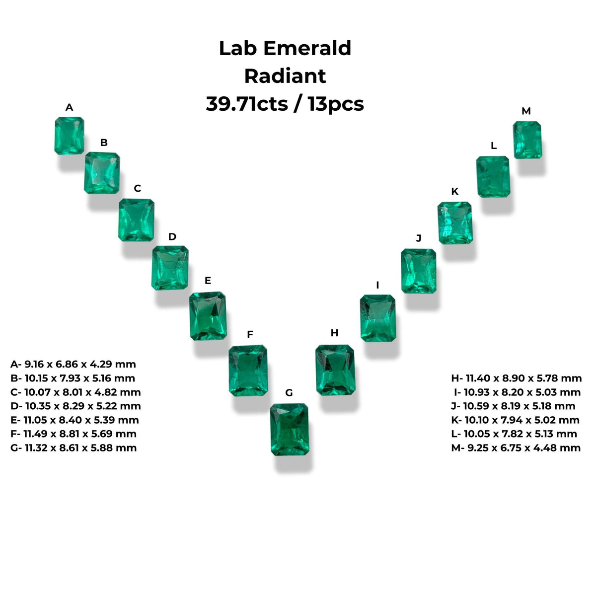 39.71cttw 13-pcs| Radiant Shape Brilliant Cut Lab Emerald Suite-LITHOS Diamond