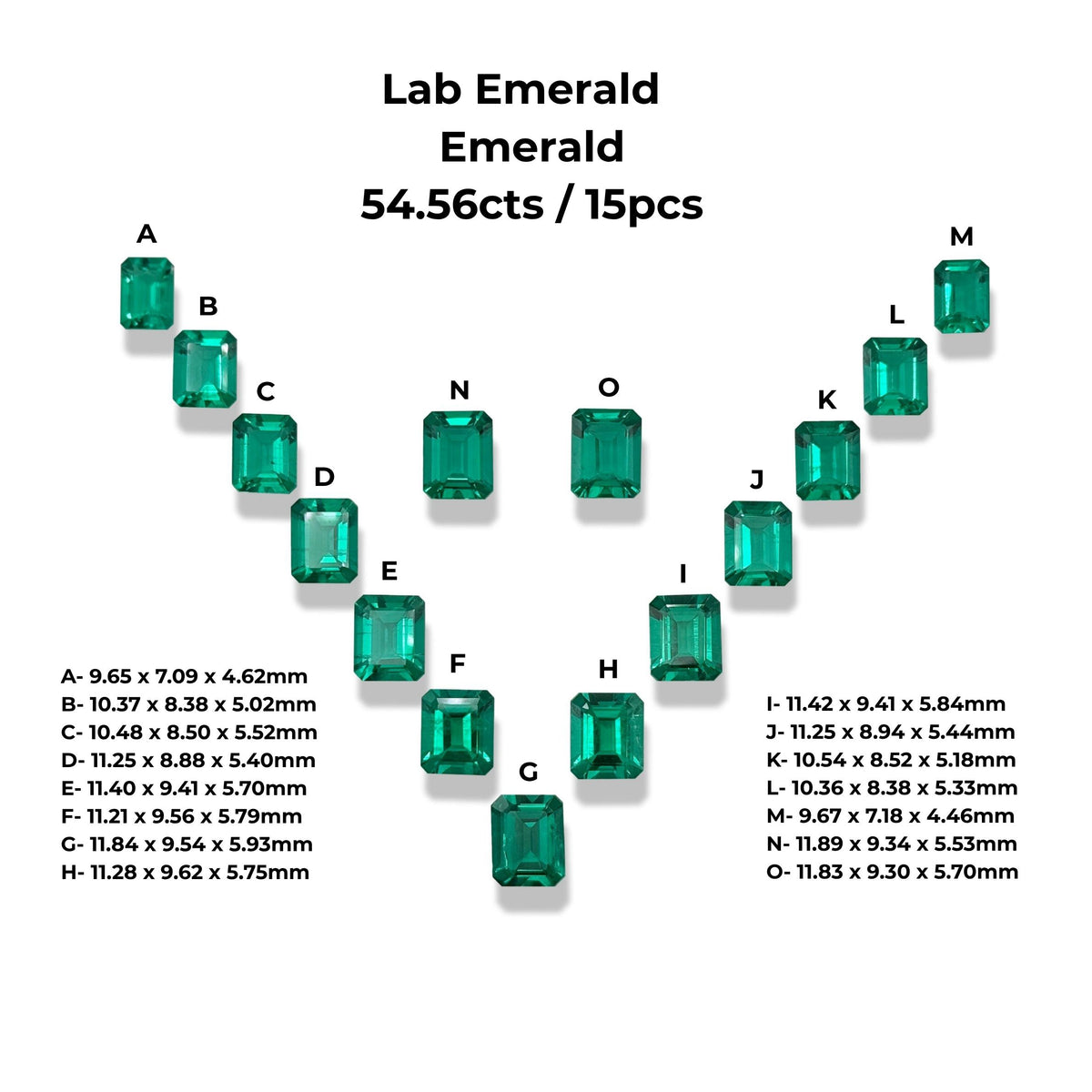 54.56cttw 15-pcs| Emerald Shape Step Cut Lab Emerald Suite-LITHOS Diamond