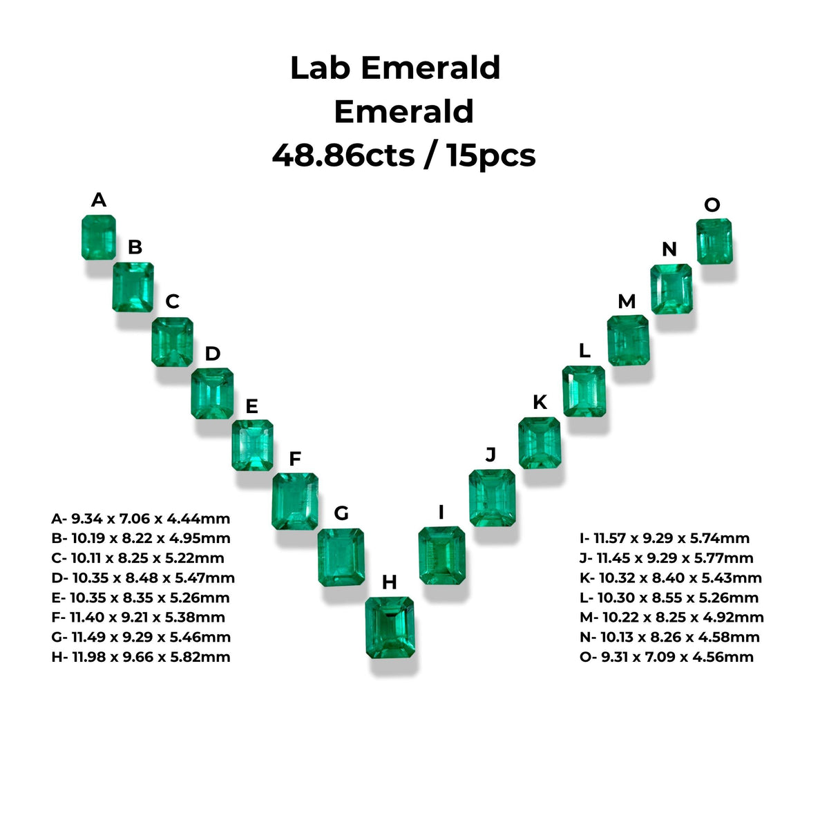 48.86cttw 15-pcs| Emerald Shape Step Cut Lab Emerald Suite-LITHOS Diamond