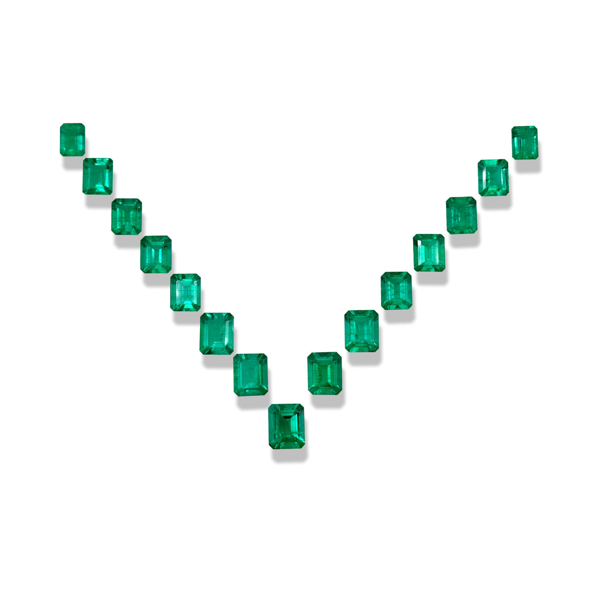 48.86cttw 15-pcs| Emerald Shape Step Cut Lab Emerald Suite-LITHOS Diamond